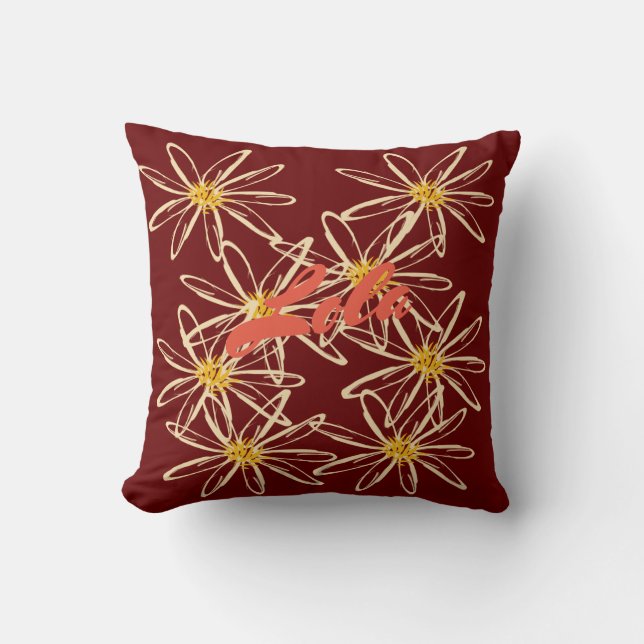 Bright  Burgundy Red Floral Pillow (Front)
