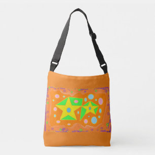 Bright burnt orange yellow and green design crossbody bag