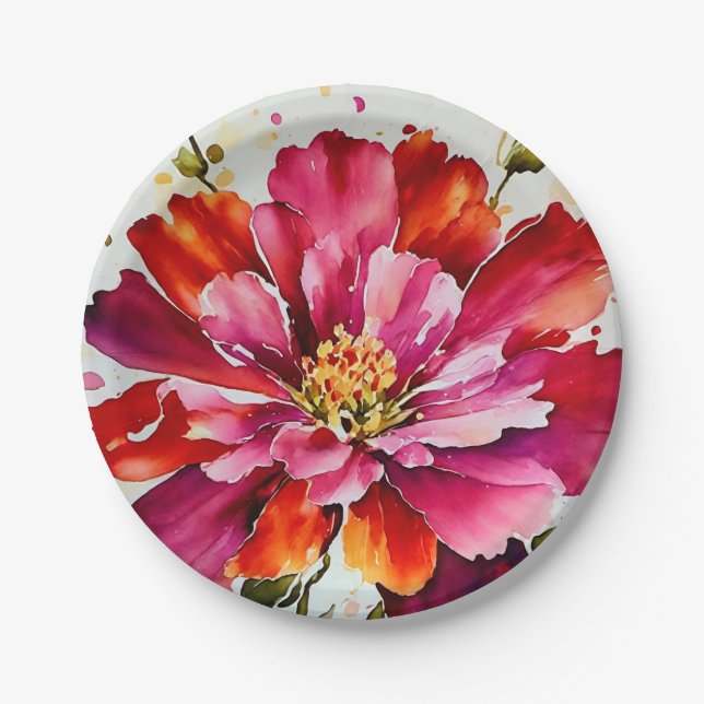 bright burst magenta watercolor flower plates (Front)