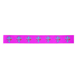 BRIGHT BUSY CROSS DESIGN WITH FLOWERS SATIN RIBBON