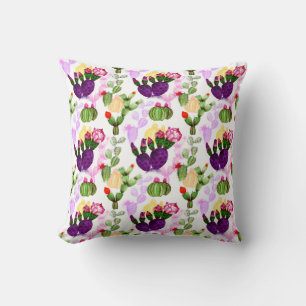 Bright Cactuses Pen Drawing Botanical Pattern Cushion
