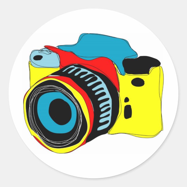 Bright camera illustration classic round sticker (Front)