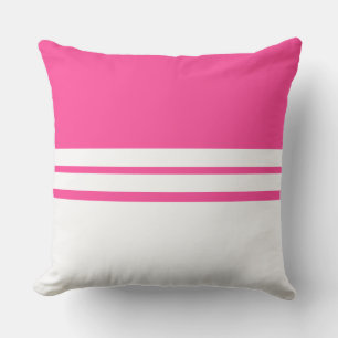 Bright Candy Pink White Colour Block Racing Stripe Cushion