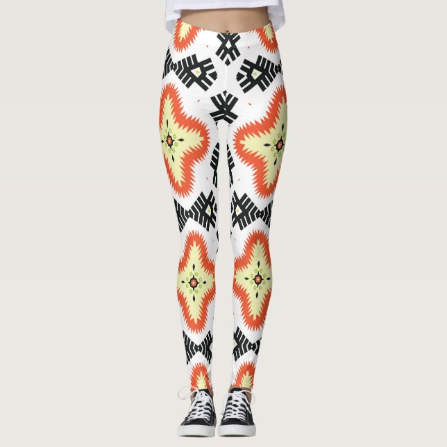 Bright Carpet: Ethnic Aztec Ornament Leggings (Front)