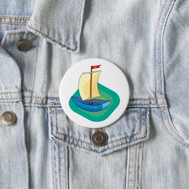 Bright Cartoon Boat with Sail Fun Nautical 7.5 Cm Round Badge (Creator Uploaded)