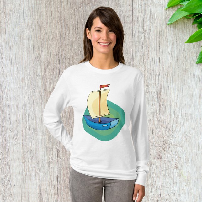 Bright Cartoon Boat with Sail Fun Nautical T-Shirt (Creator Uploaded)