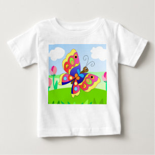 bright cartoon butterfly on a field among flowers baby T-Shirt
