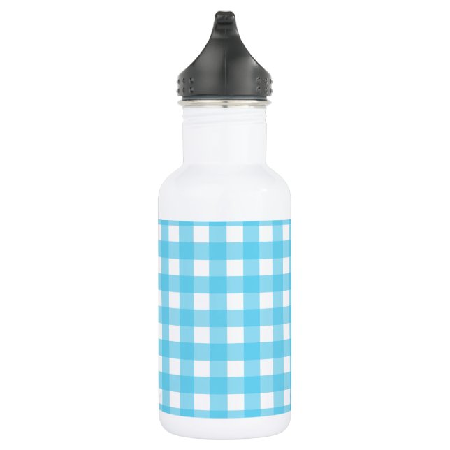 Bright cerulean blue gingham 532 ml water bottle (Right)