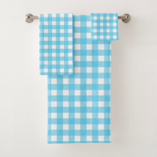Bright cerulean blue gingham bath towel set