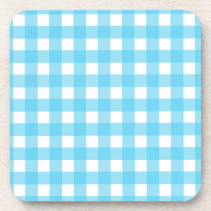 Bright cerulean blue gingham coaster