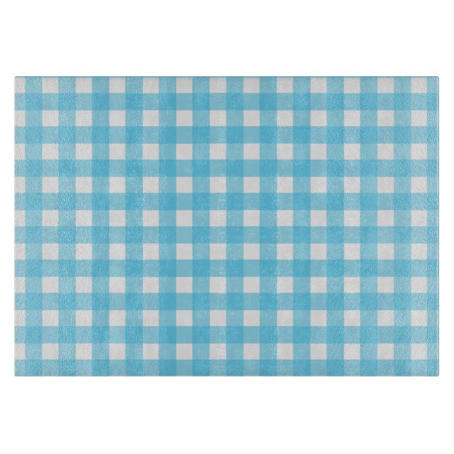 Bright cerulean blue gingham cutting board (Front)