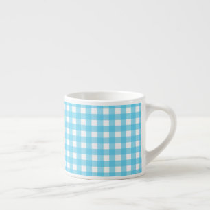 Bright cerulean blue gingham espresso cup