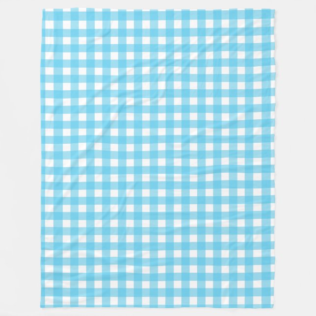 Bright cerulean blue gingham fleece blanket (Front)
