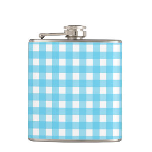 Bright cerulean blue gingham hip flask
