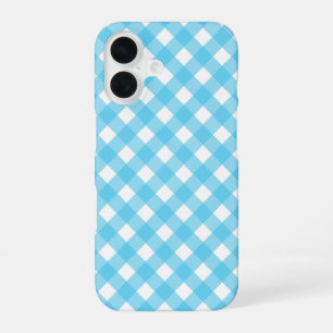 Bright cerulean blue gingham iPhone 16 case