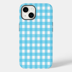 Bright cerulean blue gingham  iPhone 14 case