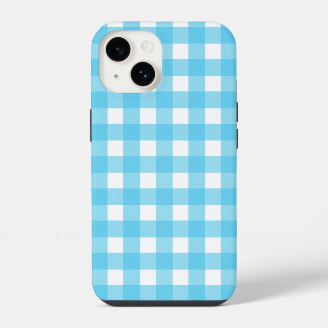 Bright cerulean blue gingham  iPhone case (Back)