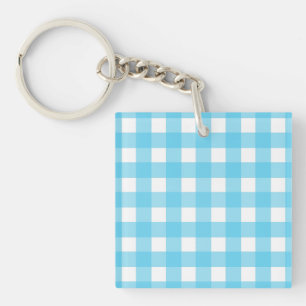 Bright cerulean blue gingham key ring