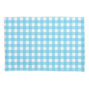 Bright cerulean blue gingham pillowcase