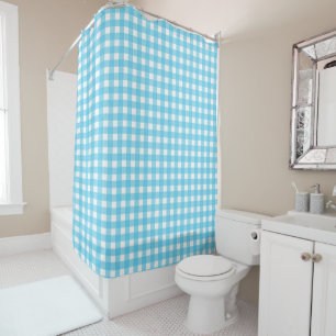 Bright cerulean blue gingham shower curtain