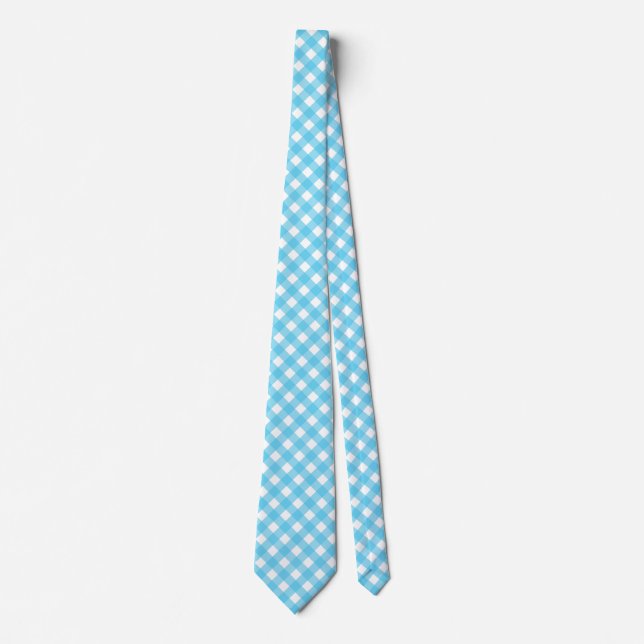 Bright cerulean blue gingham tie (Front)