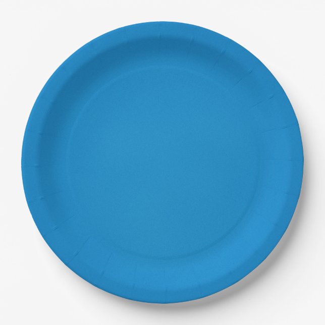 Bright Cerulean Blue with Grainy Texture Paper Plate (Front)