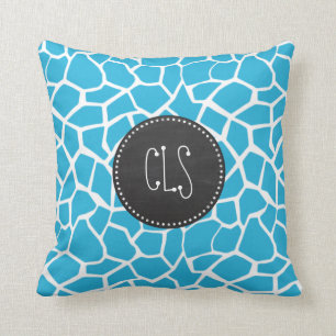 Bright Cerulean Giraffe Animal Print; Chalkboard Cushion