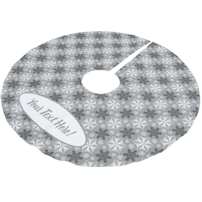 Bright Charcoal Winter White Snowflake Pattern Brushed Polyester Tree Skirt (Angled)