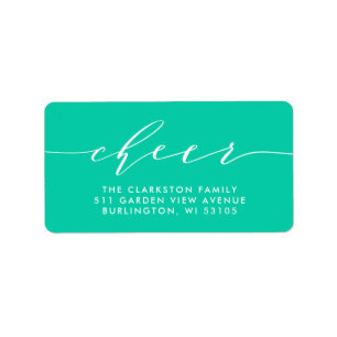 Bright cheer script teal holiday return address label