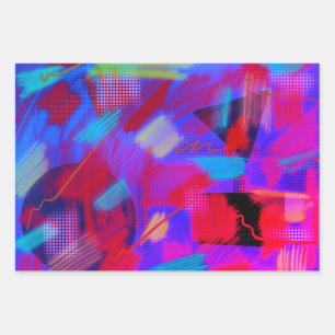 Bright & Cheerful Abstract Digital Art 3 Colours Wrapping Paper Sheet