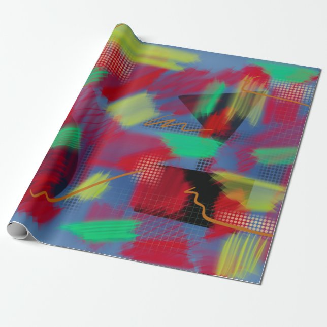 Bright & Cheerful Abstract Digital Art Wrapping Paper (Unrolled)