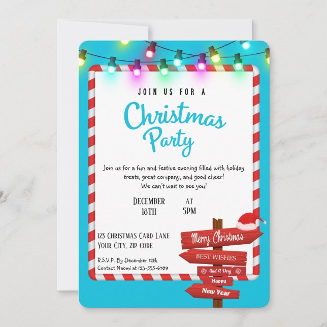 Bright cheerful Christmas party invitation (Front)