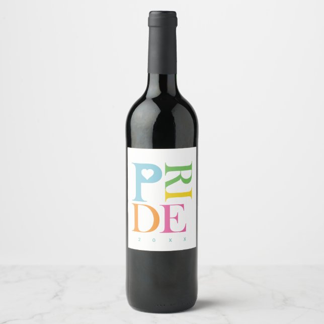 BRIGHT CHEERFUL COLOURFUL FUN PRIDE TYPOGRAPHY WINE LABEL (Front)