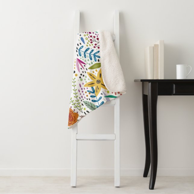 Bright Cheerful Floral Pattern Colourful Sherpa Blanket (In Situ)