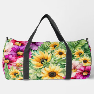 Bright Cheerful Sunflowers & Tropical Flowers Duffle Bag