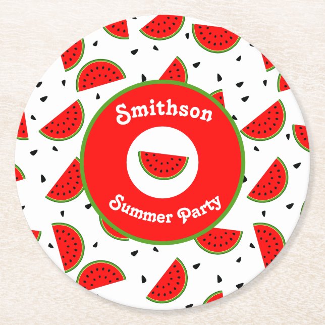 Bright Cheerful Watermelons Summer Party Round Paper Coaster (Front)