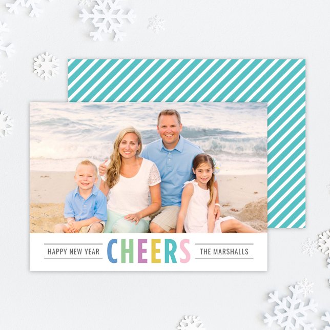 Bright Cheers Aqua Happy New Year Photo Holiday Card (Creator Uploaded)