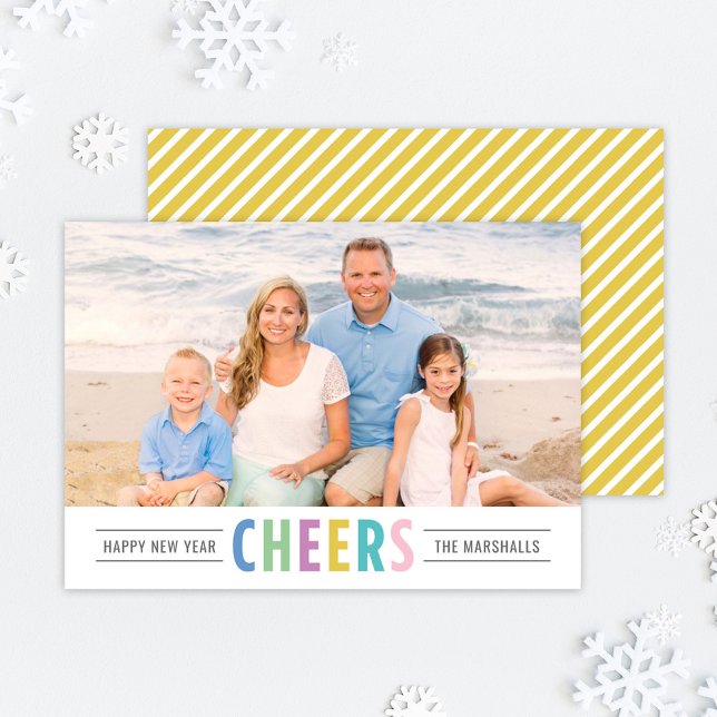 Bright Cheers Yellow Happy New Year Photo Holiday Card (Creator Uploaded)