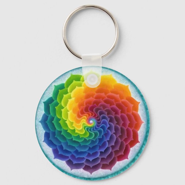 Bright, Cheery Rainbow Flower Key Ring (Front)