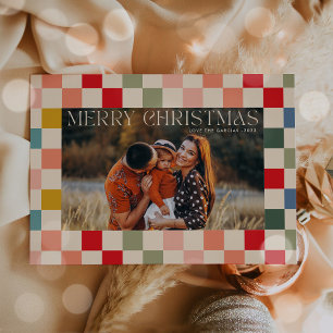 Bright Chequered Frame Christmas Photo Holiday Card