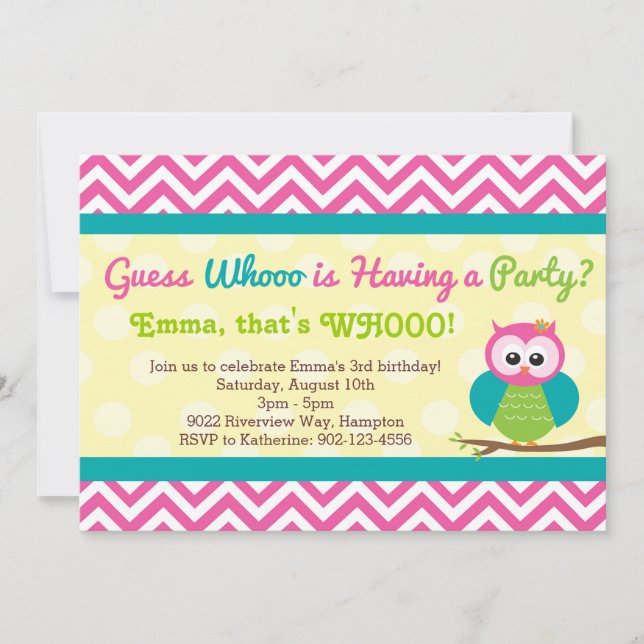 Bright Chevron Owl Birthday Party Invitation (Front)