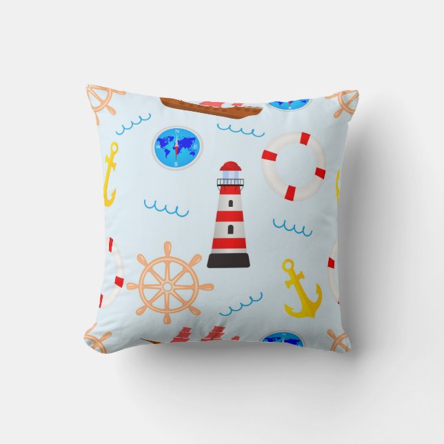 Bright children's pillow with a marine pattern (Front)