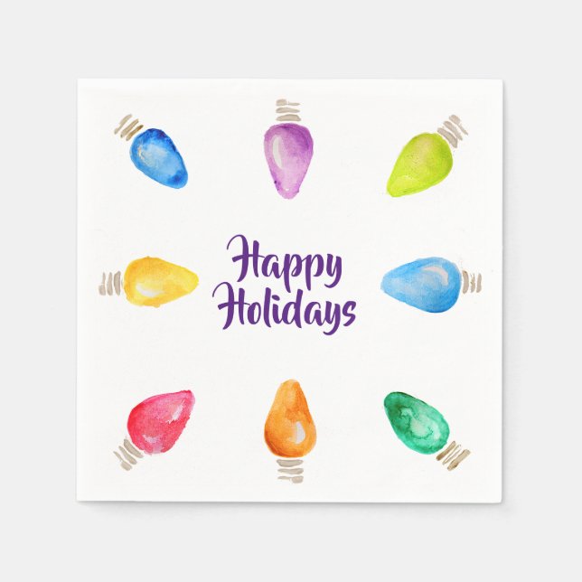 Bright Christmas Bulbs, Happy Holidays Paper Napkin (Front)