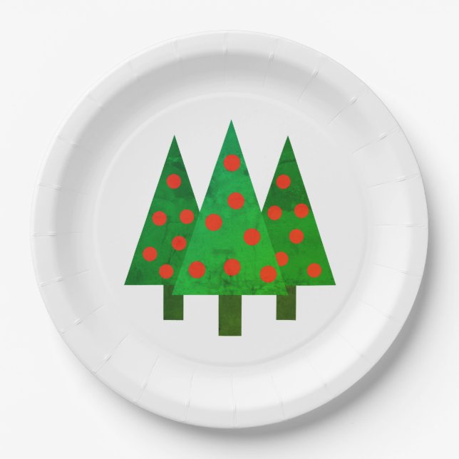 Bright Christmas Grove on White Paper Plate (Front)