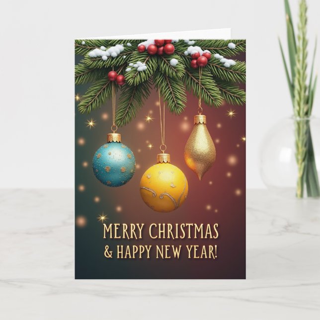 Bright Christmas Ornament Bokeh Card (Front)