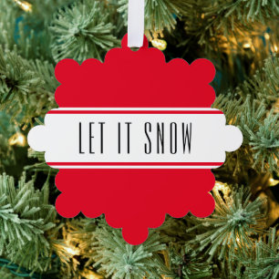 Bright Christmas Red White Stripes LET IT SNOW Tree Decoration Card
