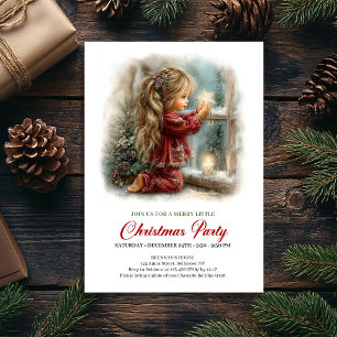 Bright Christmas Scene Girl Rustic Holiday Invite