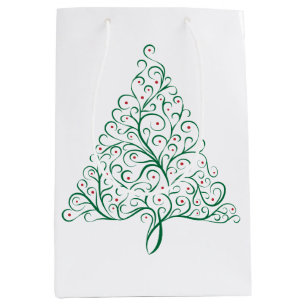 Bright Christmas Tree Scroll in Red and Green Medium Gift Bag
