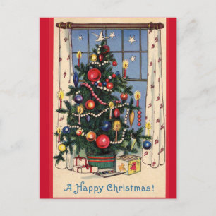 Bright Christmas tree vintage postcard