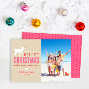 Bright Christmas Wishes Modern Reindeer Photo Holiday Card